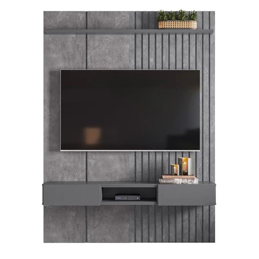 Painel Ripado 153cm Para TV 65 Polegadas Bless 1.6 Lukaliam Cimento Queimado