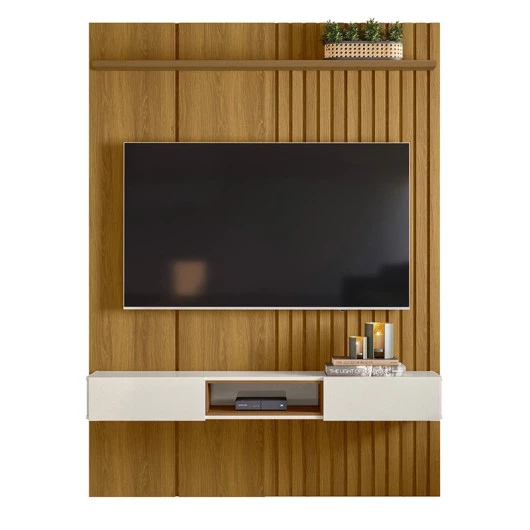 Painel Ripado 153cm Para TV 65 Polegadas Bless 1.6 Lukaliam Freijo/Off White