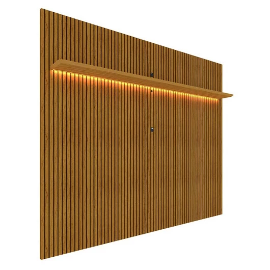 Painel Ripado 3D MDF 224cm x 250cm Para TV 75 Polegadas LED Requinte Gelius Naturale