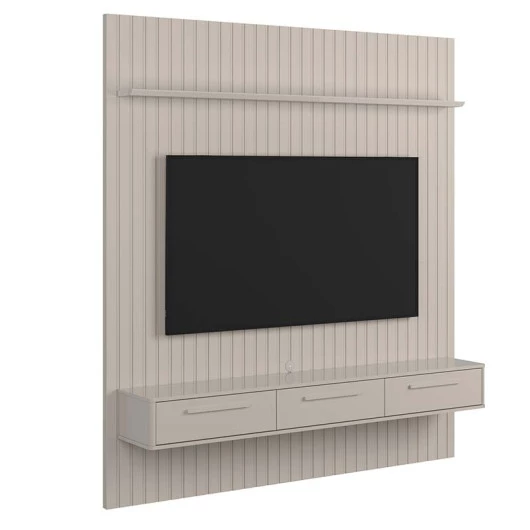 Painel Ripado Oslo Para TV 75 Polegadas 191cm x 207cm Bancada Bali 1.9 Lukaliam Off White