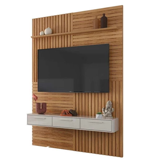 Painel Ripado Para TV 70 Polegadas 177cm x 250cm Sierra 1.8 Lukaliam Freijo/Off White