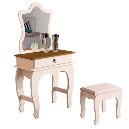 Penteadeira Infantil com Banqueta 150cm Baby 7200 JB Bechara Perola/Narure