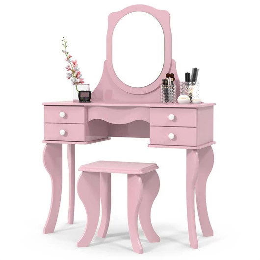 Penteadeira Com Banqueta Espelho 4 Gavetas Princesa Patrimar Rosa