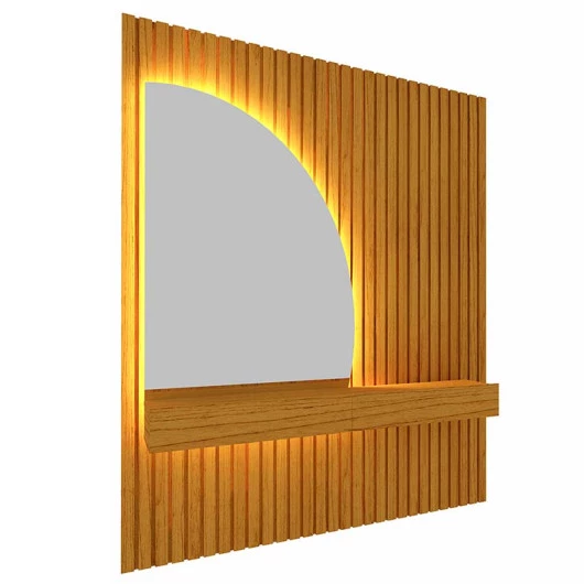 Aparador Penteadeira Ripada 185cm x 250cm Com Espelho e LED Nobre Gelius Naturale