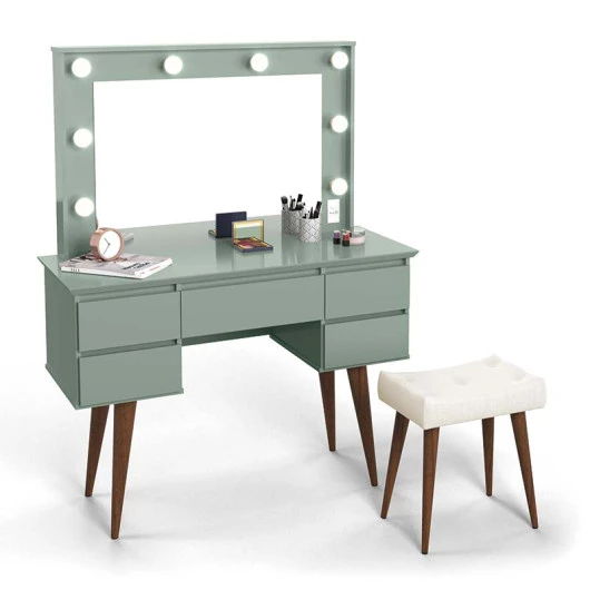 Penteadeira Camarim Com Banqueta Strass Patrimar Verde Bellagio