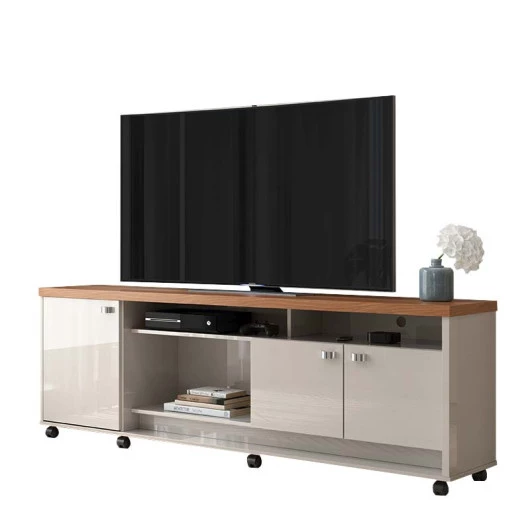 Rack Bancada Para TV 65 Polegadas Dallas 1.8 Lukaliam Off White Perolizado/Jequitiba