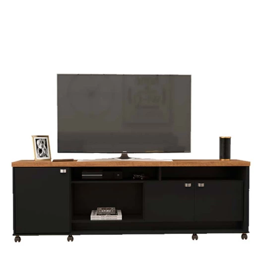 Rack Bancada Para TV 65 Polegadas Dallas 1.8 Lukaliam Preto/Amêndoa