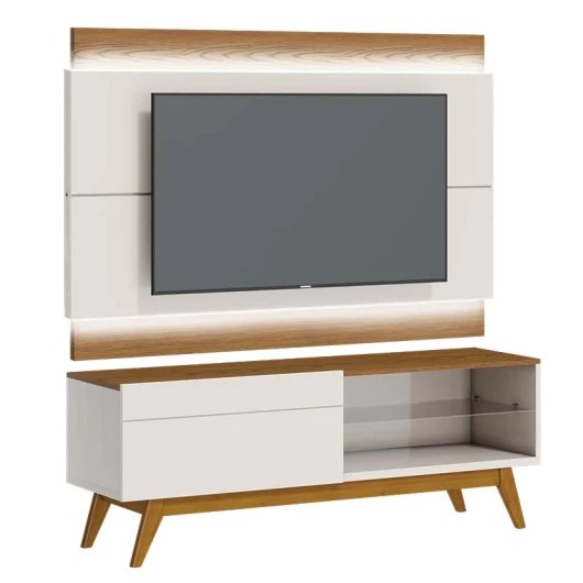 Rack com Painel Para TV 146cm 1 Gaveta Classic 1G 1.4 Com LED Imcal Off White/Freijo