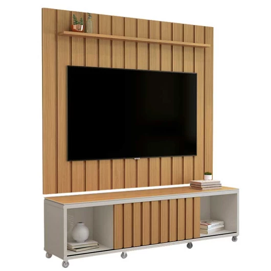 Rack Com Painel Ripado 180cm Para TV 75 Polegadas Brise 1.8 EDN Freijo/Fendi