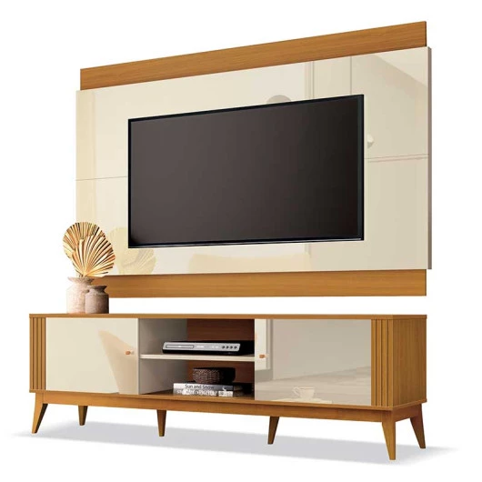 Rack Com Painel Legacy 160cm Para TV 60 Polegadas EDN Off White/Cedro