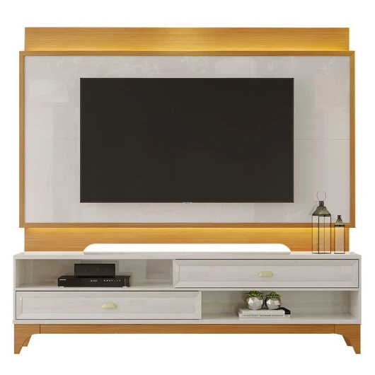 Rack com Painel Para TV 75 Polegadas 2.1 Koly EAX Móveis Off White/Tauari/Off White