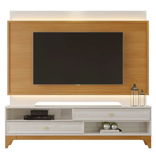 Rack com Painel Para TV 75 Polegadas 2.1 Koly EAX Móveis Off White/Tauari