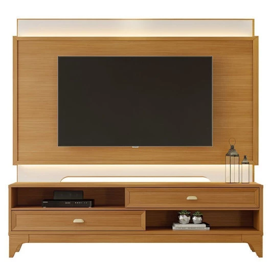 Rack com Painel Para TV 75 Polegadas 2.1 Koly EAX Móveis Tauari/Off White/Tauari