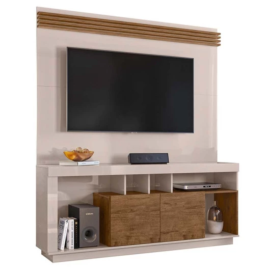 Rack Com Painel TV Até 55 Pol Napole 1.6 Lukaliam Off White/Canela