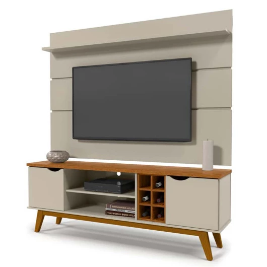 Rack com Painel Para TV 75 Polegadas 180cm Prism 1.8 Patrimar Off White/Cumaru