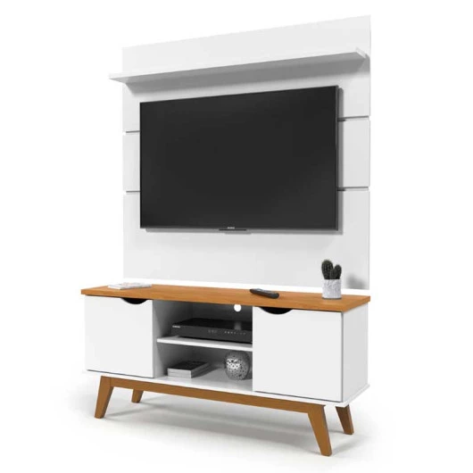Rack com Painel Para TV 55 Polegadas 140cm Prism 1.4 Patrimar Branco/Cinamomo