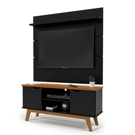 Rack com Painel Para TV 46 Polegadas 140cm Prism 1.4 Patrimar Preto/Cumaru