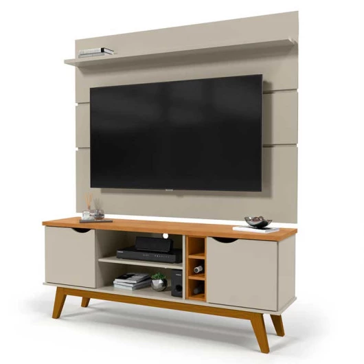Rack com Painel Para TV 65 Polegadas 160cm Prism 1.6 Patrimar Off White/Cinamomo