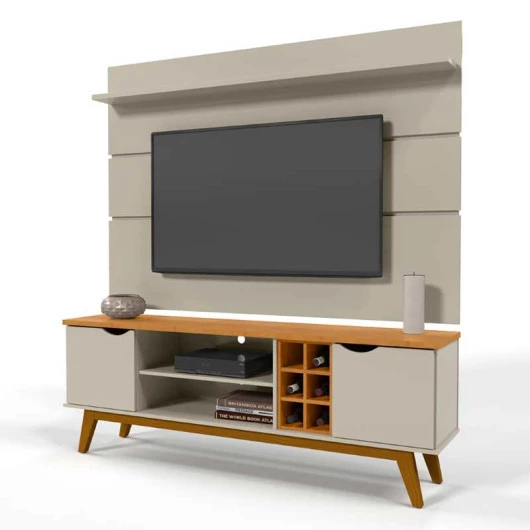 Rack com Painel Para TV 75 Polegadas 180cm Prism 1.8 Patrimar Off White/Cinamomo