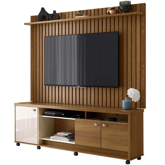 Rack com Painel Ripado Para TV 75 Polegadas Dallas Lukaliam Imbuia/Off White