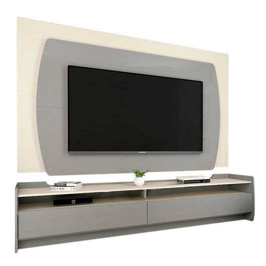Rack com Painel TV 65 Polegadas Sublime 1.8 Gelius Cinza/Off White