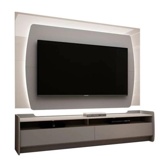 Rack com Painel TV 65 Polegadas Sublime 1.8 Com LED Gelius Cinza/Off White