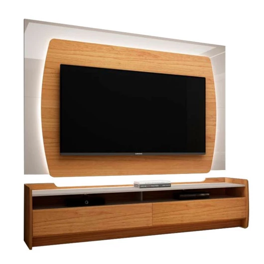 Rack com Painel TV 65 Polegadas Sublime 1.8 Com LED Gelius Naturale/Off White