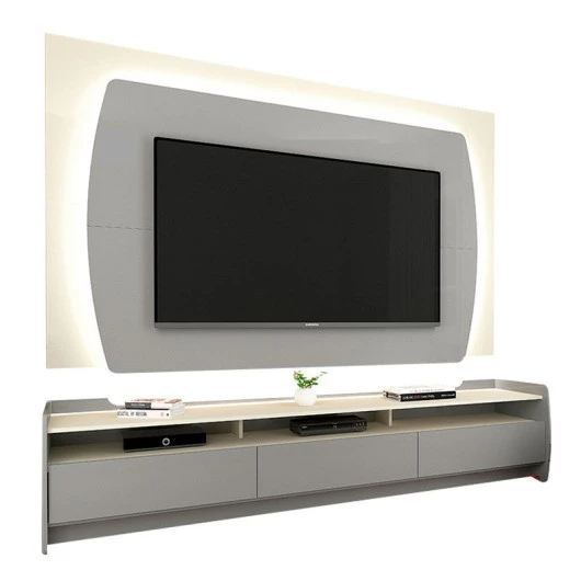Rack com Painel TV 70 Polegadas Sublime 2.2 Com Led Gelius Cinza/Off White