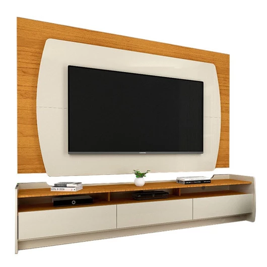 Rack com Painel TV 70 Polegadas Sublime 2.2 Gelius Off White/Naturale