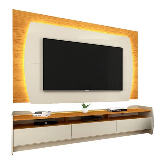 Rack com Painel TV 70 Polegadas Sublime 2.2 Com Led Gelius Off White/Naturale