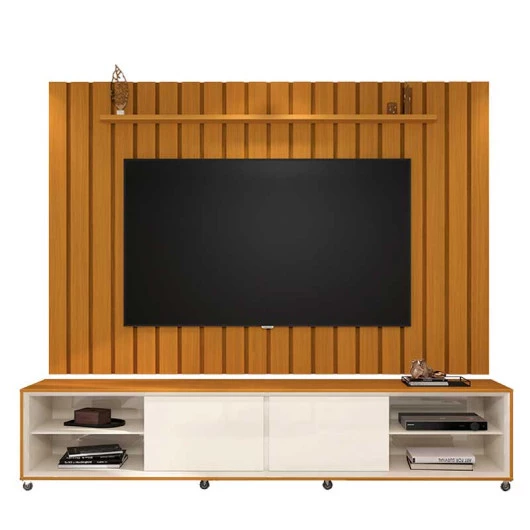 Rack Com Painel Ripado Brise TV 75 Polegadas 260cm Thor 2.6 EDN Cedro/Off White