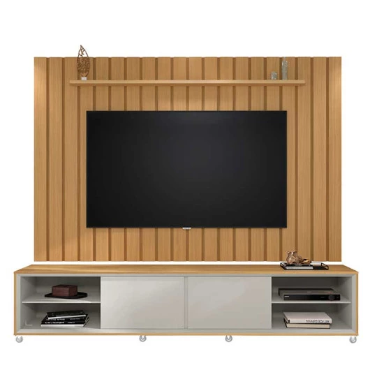 Rack Com Painel Ripado Brise TV 75 Polegadas 260cm Thor 2.6 EDN Freijo/Fendi