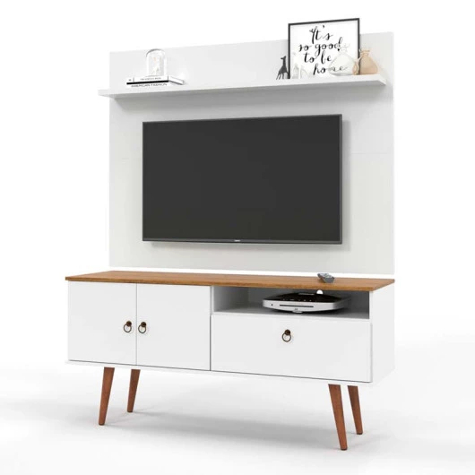 Rack com Painel 137cm Para TV 46 Polegadas Topázio Patrimar Branco/Cumaru