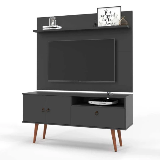Rack com Painel 137cm Para TV 46 Polegadas Topázio Patrimar Preto