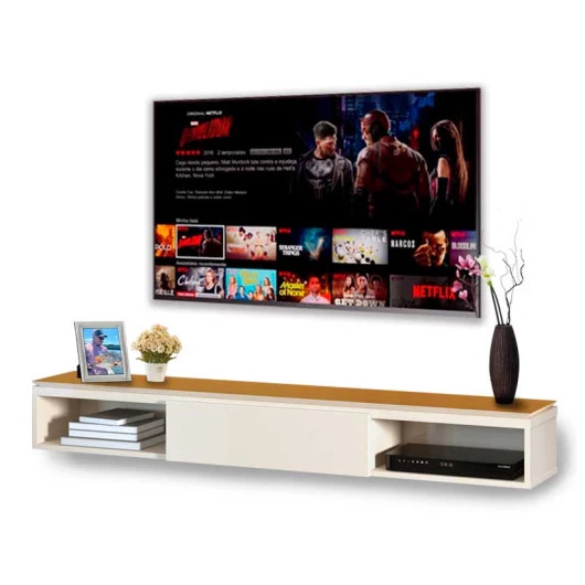 Rack Suspenso Sala Wand 1.35 Off White/Cedro EAX Móveis