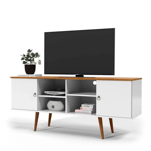 Rack Retrô Para TV 65 Polegadas 160cm Estrela Patrimar Branco/Cumaru