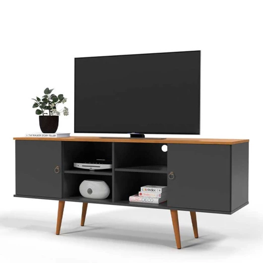 Rack Retrô Para TV 65 Polegadas 160cm Estrela Patrimar Grafite/Cinamomo