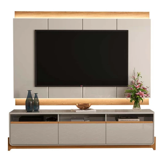 Rack Lion com Painel Marrocos TV 75 Polegadas Lukaliam Freijo/Off White