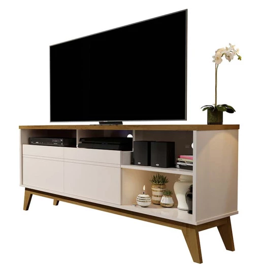 Rack Bancada Para TV Até 50 Pol Nevada 1.36 Lukaliam Off White/Canela