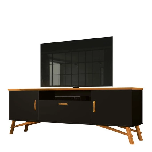 Rack Retro 180cm Para Sala TV 75 Polegadas Soggiorno EAX Móveis Preto/Cedro