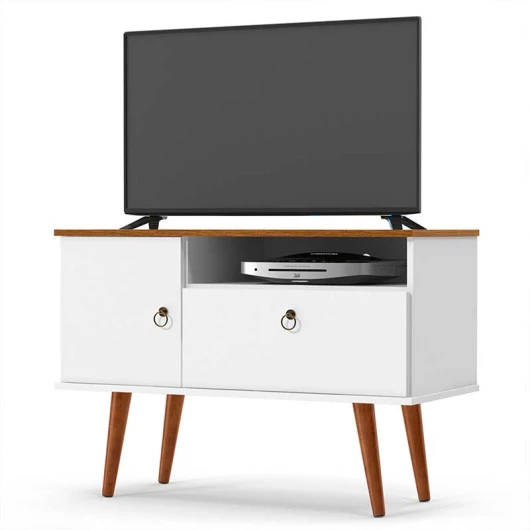 Rack Pequeno Retrô TV 32 Polegadas 90cm Yan Patrimar Branco/Cumaru