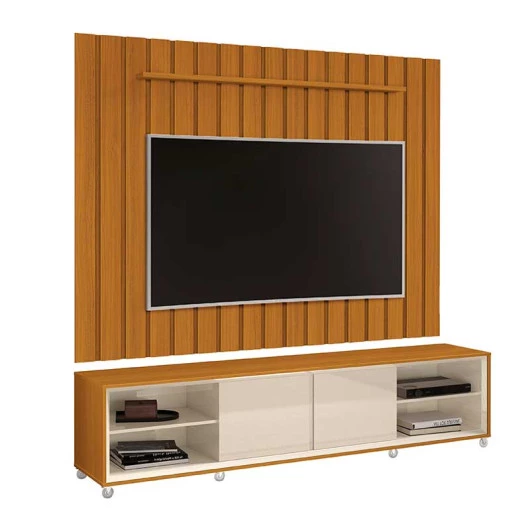 Rack Com Painel Ripado Brise TV 75 Polegadas 218cm Thor 2.2 EDN Cedro/Off White