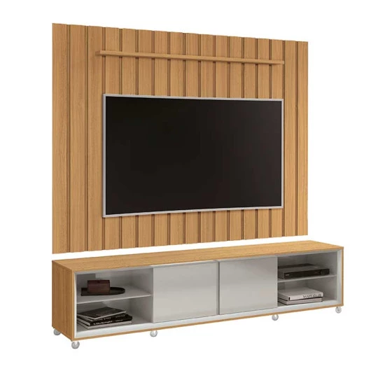 Rack Com Painel Ripado Brise TV 75 Polegadas 218cm Thor 2.2 EDN Freijo/Fendi