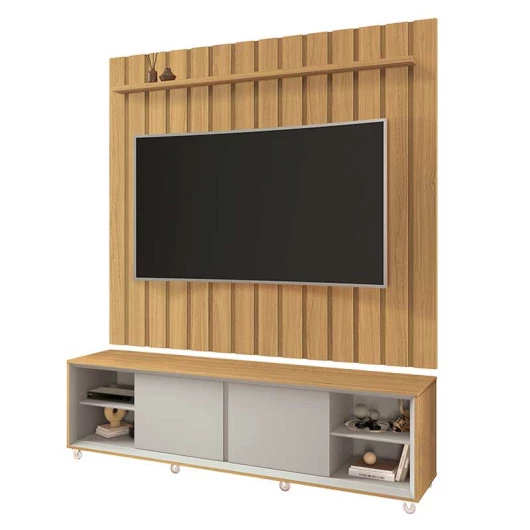 Rack Com Painel Ripado Brise TV 75 Polegadas 180cm Thor 1.8 EDN Freijo/Fendi