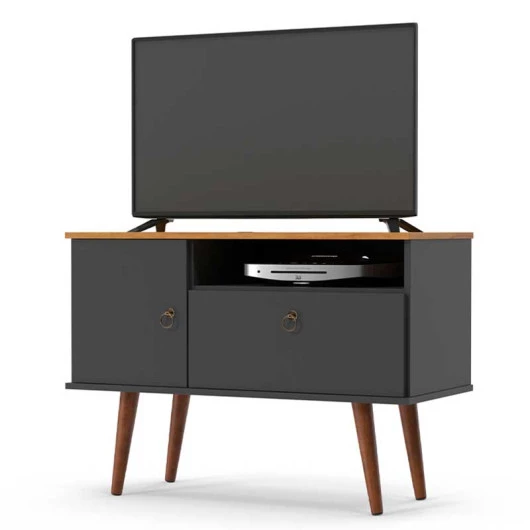 Rack Pequeno Retrô TV 32 Polegadas 90cm Yan Patrimar Grafite/Cinamomo
