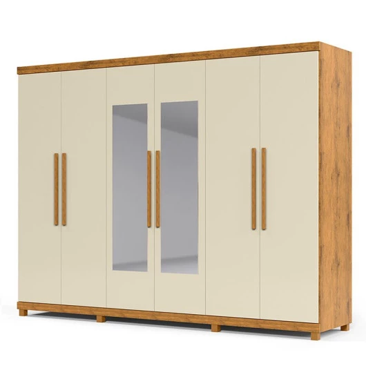 Guarda Roupa Casal Com Espelho 6 Portas 273cm x 240cm Absolut Gelius Madeirado/Off White