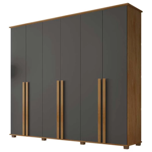 Guarda Roupa Casal 6 Portas 263cm Com Pés Amsterdã RV Móveis Cinamomo/Grafite