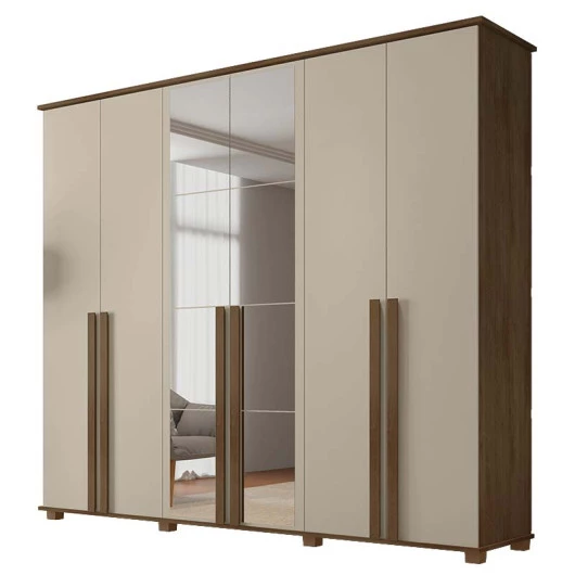 Guarda Roupa Casal 263cm 6 Portas Com Espelho Amsterdã RV Móveis Freijo/Off White