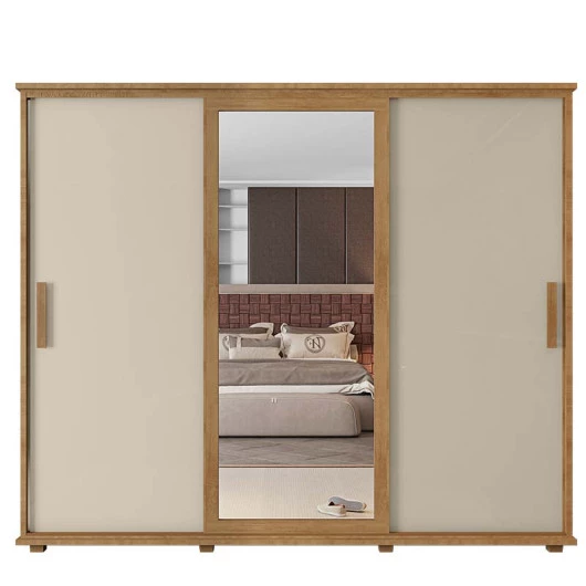 Guarda Roupa Casal Portas de Correr 271cm com Espelho Espanha RV Móveis Cinamomo/Off White