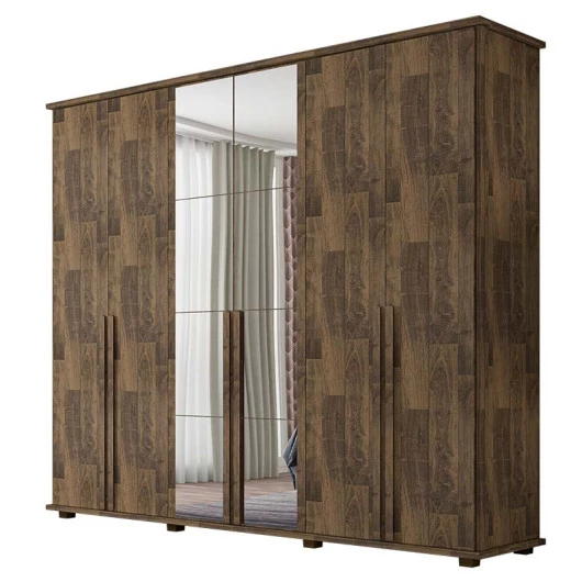 Guarda Roupa 6 Portas com Espelho 271cm Estrela RV Móveis Amadeirado